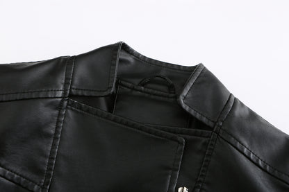 Women’s Faux Leather Motorcycle Jacket with Belt