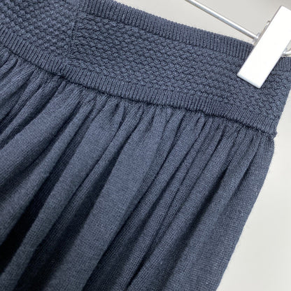 Women Wool Knit Midi Skirt Brown Elastic Waist Pleated Wool Skirt