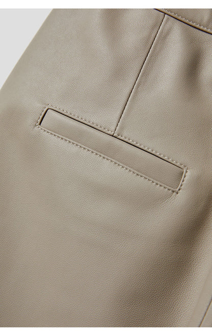 Irregular Cut Leather Wide Leg Pants for Women Cropped Straight Fit