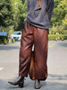 Women Leather Baggy Pants Retro Elastic Waist Loose Fit