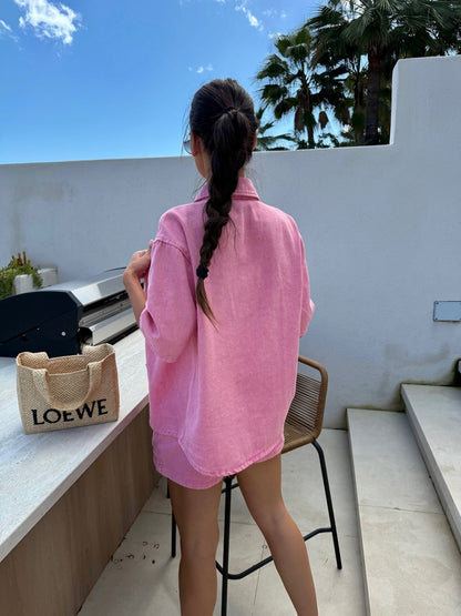 Pink Denim Two Piece Short Set for Women