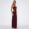 Burgundy mesh backless bodycon maxi dress women