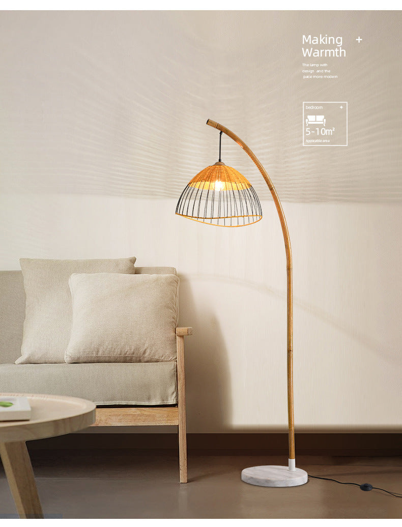 Modern Boho Bamboo Floor Lamp Handmade Rattan