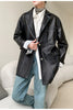 Women Oversized Genuine Leather Jacket Moto Blazer