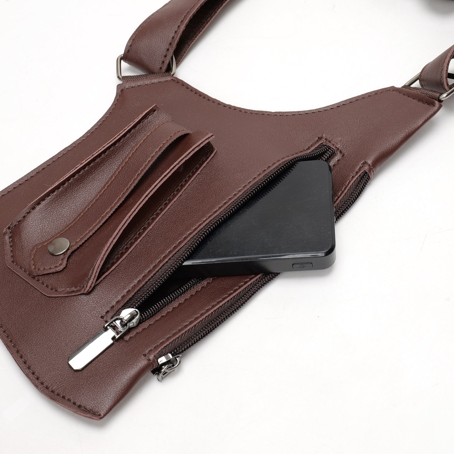 Brown faux leather underarm holster bag
