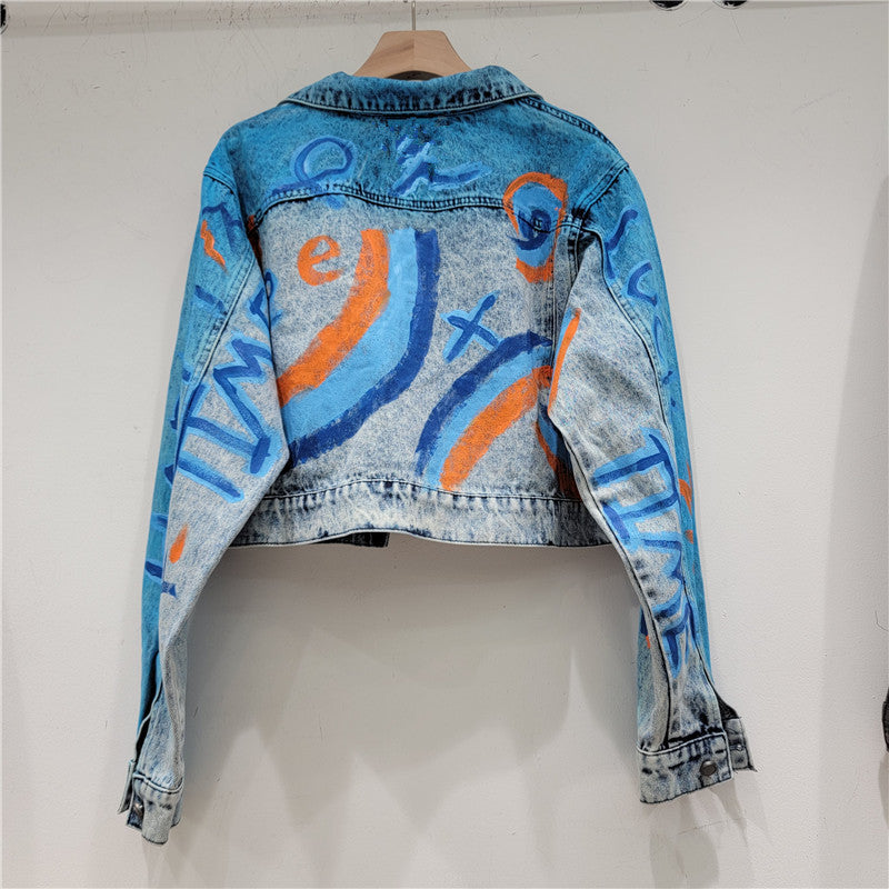 Women’s Cropped Graffiti Denim Jacket