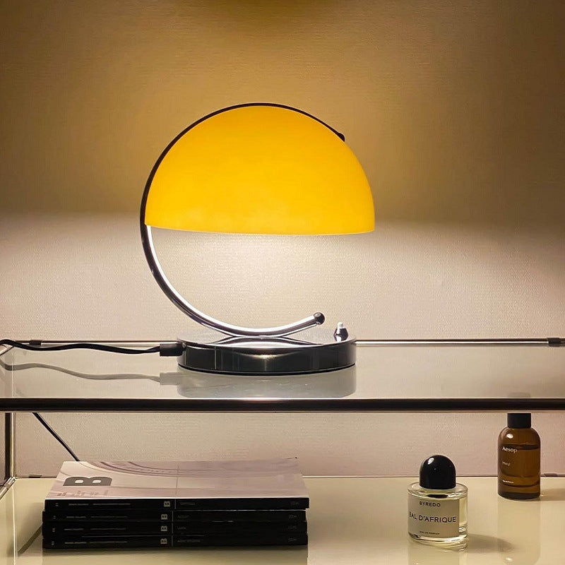 Yellow Glass Table Lamp Vintage Bauhaus Pudding Lamp