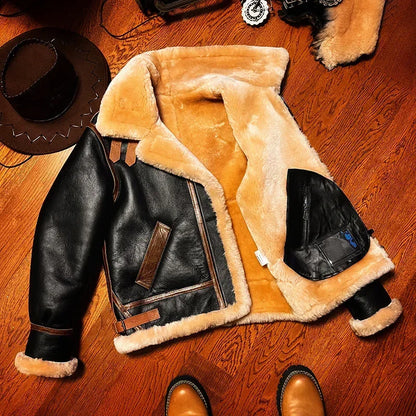 Genuine Shearling Bomber Aviator Jacket Mens