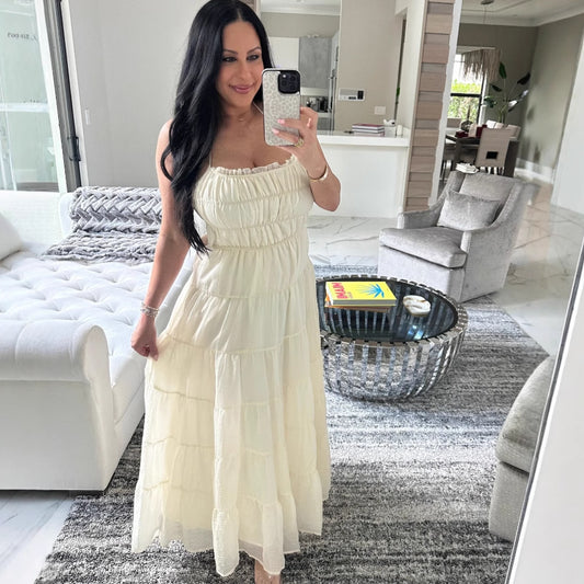 Ivory Tiered Backless Maxi Dress Summer Sundress