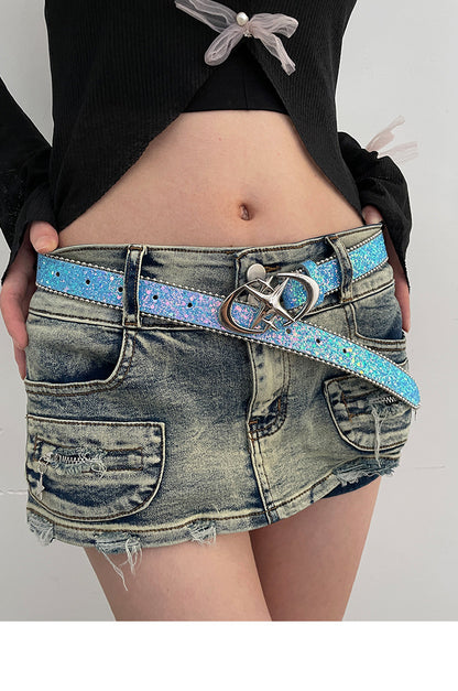Glitter Belt Faux Leather With Star Buckle