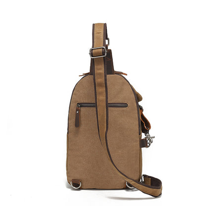 Men’s Oil-Waxed Canvas Sling Bag with Top-Grain Cowhide Leather