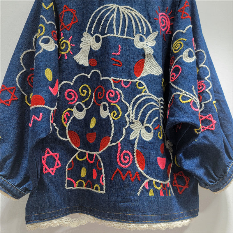 Retro Embroidered Denim Jacket for Women
