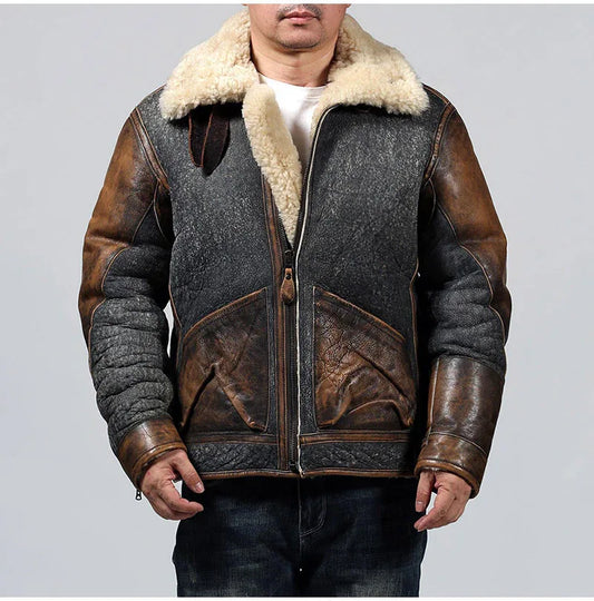 Men Real Shearling Leather Aviator Jacket