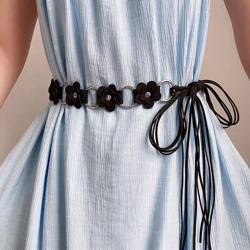 Women’s Floral Tie Waist Belt with Metal Rings
