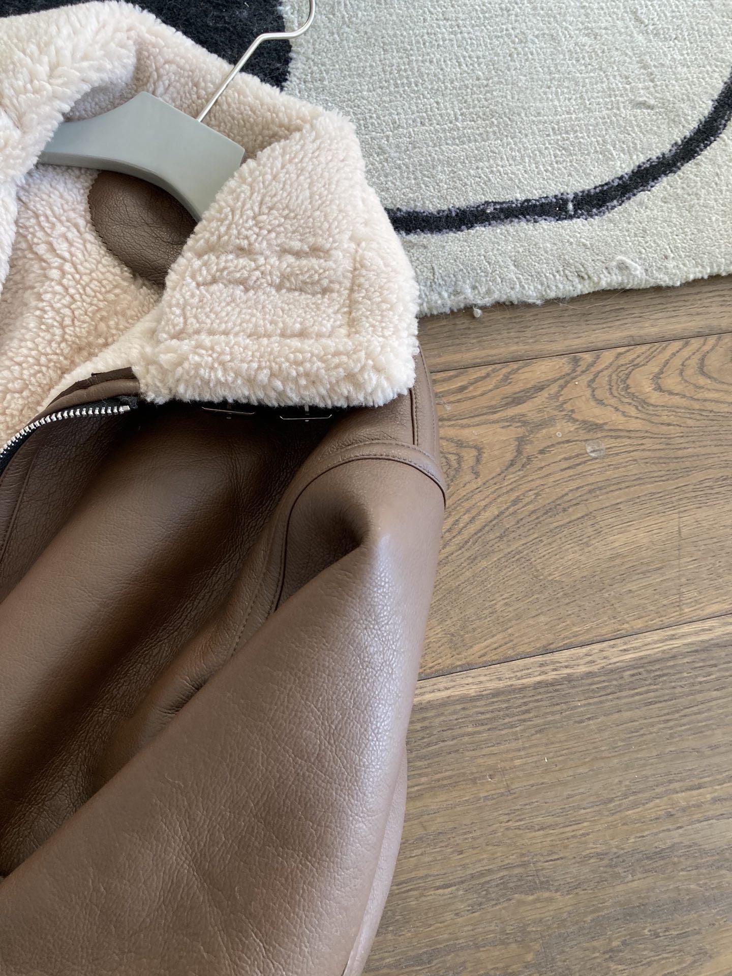 Brown faux shearling aviator leather bomber jacket