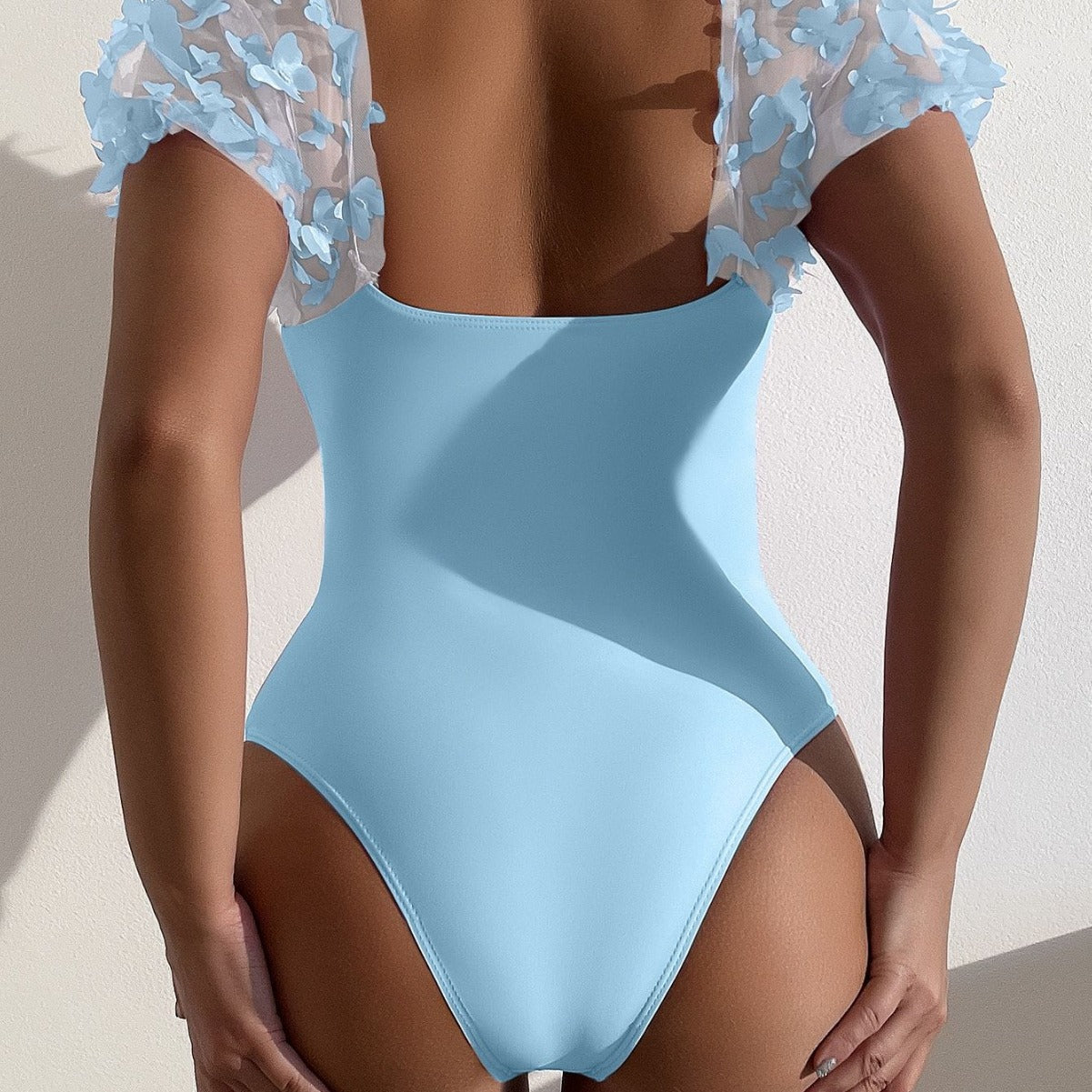 Lilac Floral Puff Sleeve One Piece Swimsuit for Women