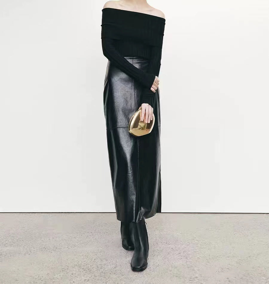 High Waisted Leather Maxi Skirt