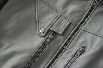 Men Grey Genuine Leather Bomber Jacket