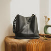 Women Leather Bucket Shoulder Bag Tote with Zipper