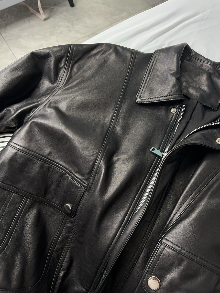 Retro black women leather flight jacket