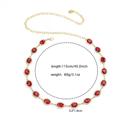 Red Oval Rhinestone Waist Chain with Gold Tone Links