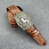 Men’s Western Cowboy Leather Belt with Horse Buckle