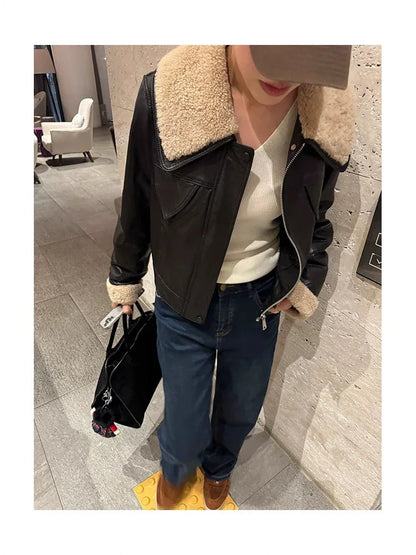 Womens waxed leather down aviator bomber jacket