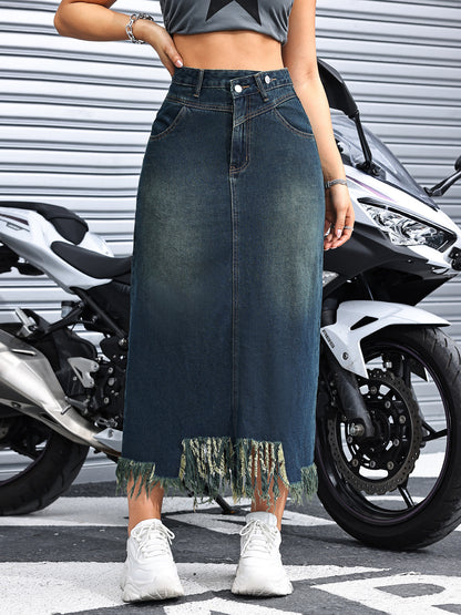 long denim maxi skirts for women