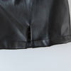 Black PU Leather Mini Skirt with Slit High Waisted