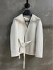 Women Hand Woven Leather Jacket with Open Front Belt