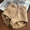 Women high waisted leather short shorts Beige khaki XS