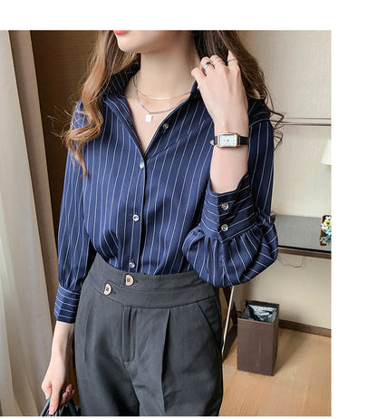button down striped short sleeve women's shirt