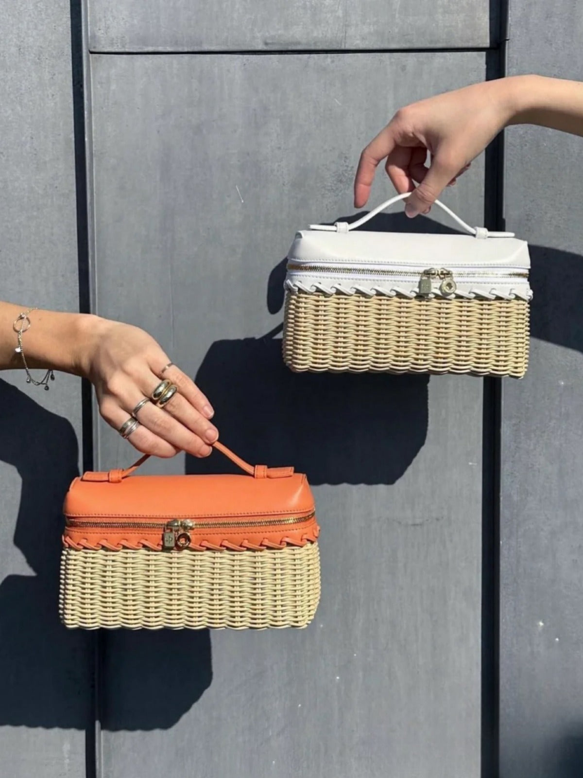 Handwoven Rattan and Leather Crossbody Summer Bag