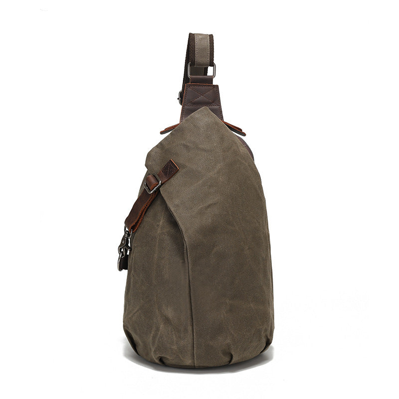 Men’s Oil-Waxed Canvas Sling Bag with Top-Grain Cowhide Leather