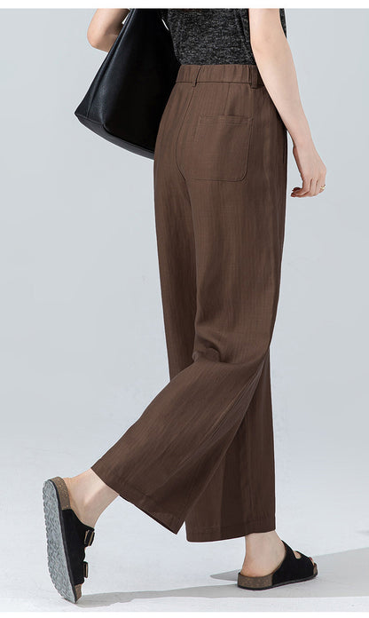 Women’s linen pants with cropped wide leg drape