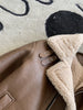 Brown faux shearling aviator leather bomber jacket