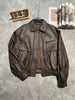 Brown sheepskin leather flight jacket with dropped shoulder