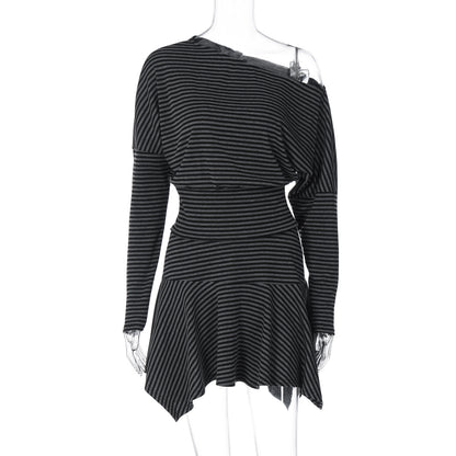 Black & Gray Striped Off Shoulder Top for Women