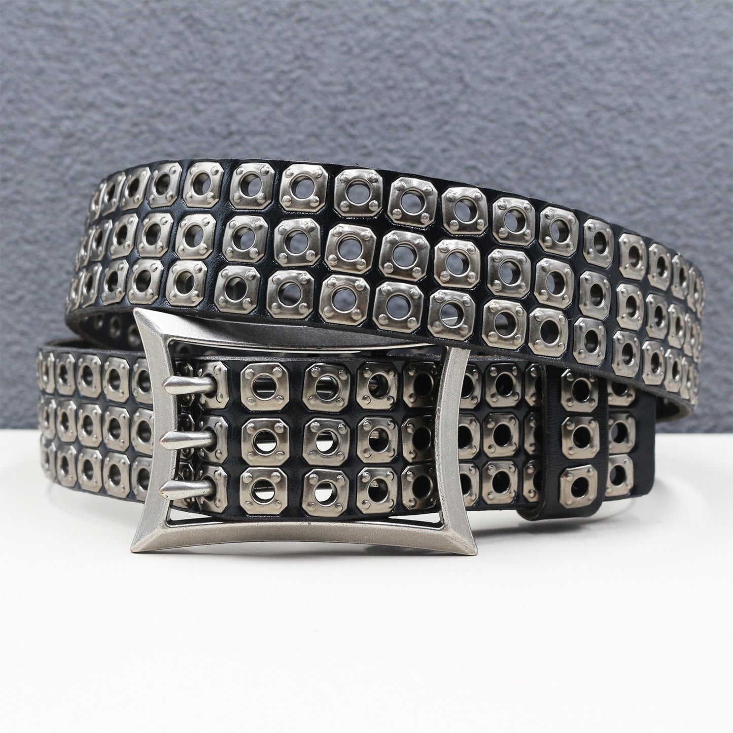 Punk studded wide leather belt with rivets