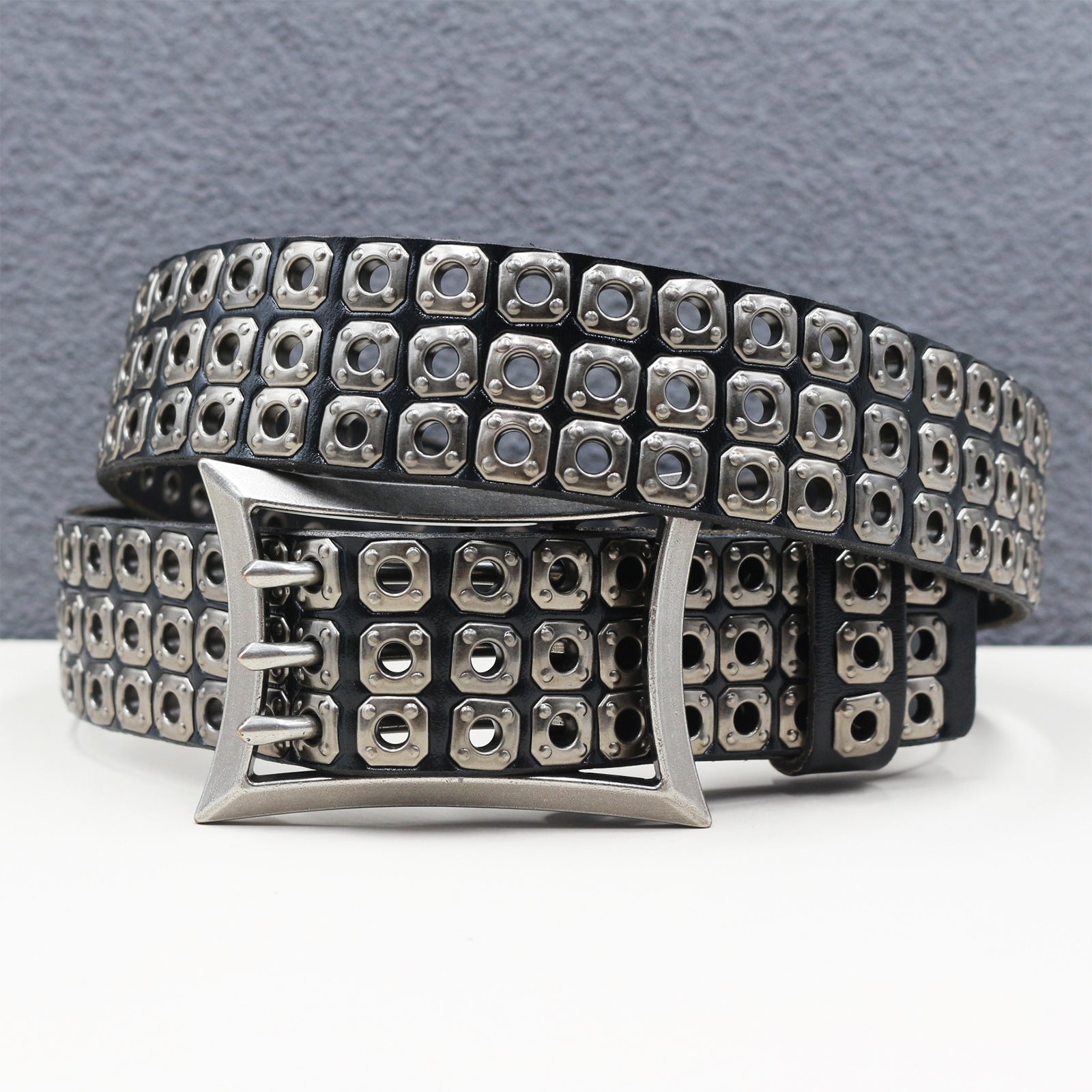 Punk studded wide leather belt with rivets