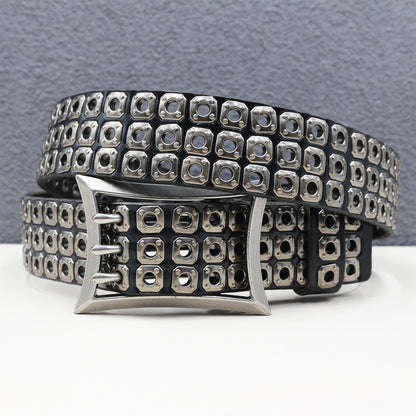 Punk studded wide leather belt with rivets