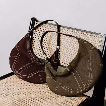 Suede Leather Underarm Crescent Shoulder Bag