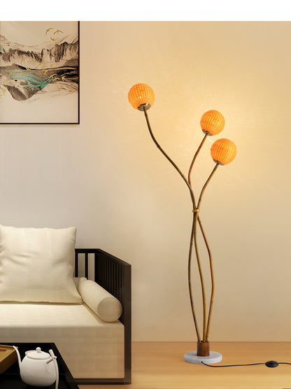 Modern Boho Bamboo Floor Lamp Handmade Rattan