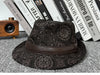 Leather jazz hat with hand-embossed design