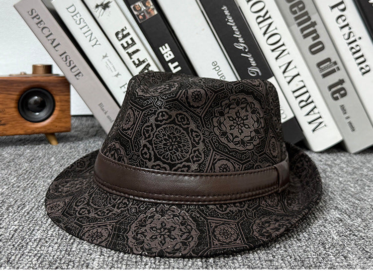 Leather jazz hat with hand-embossed design