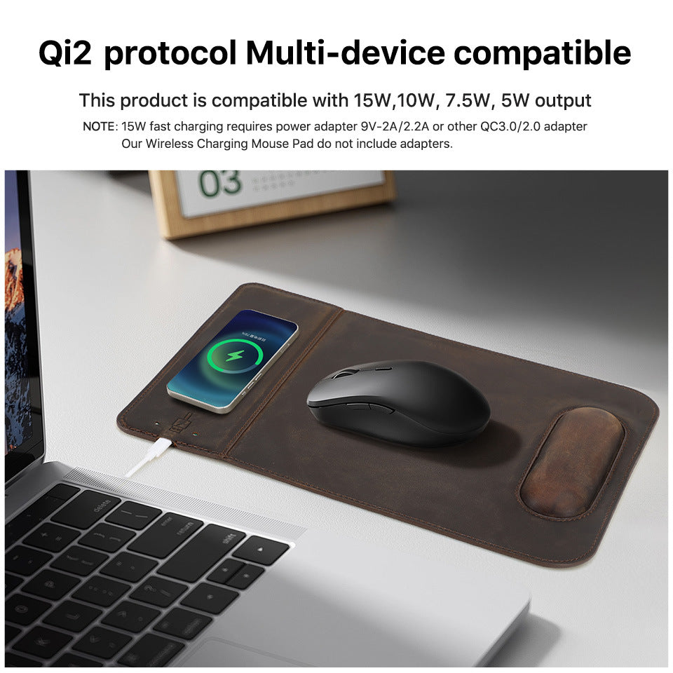 Large leather desk mat with wireless charging