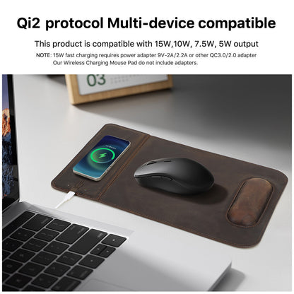 Large leather desk mat with wireless charging