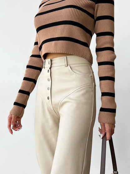 Leather Wide Leg Pants Women