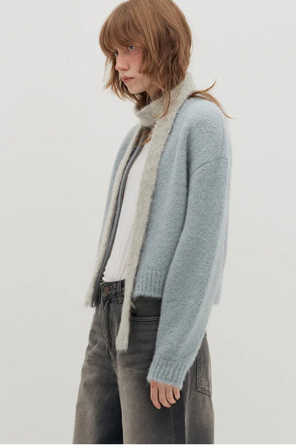 Women low waist zip cardigan knit outerwear