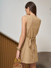 Sleeveless Button Front Summer Mini Dress with Waist Tie